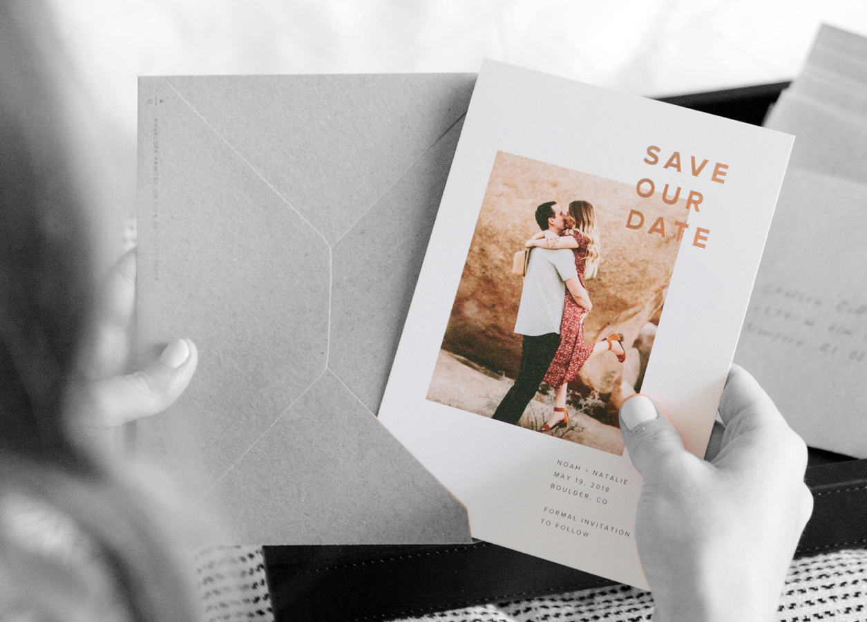 printed paper save the date with envelope